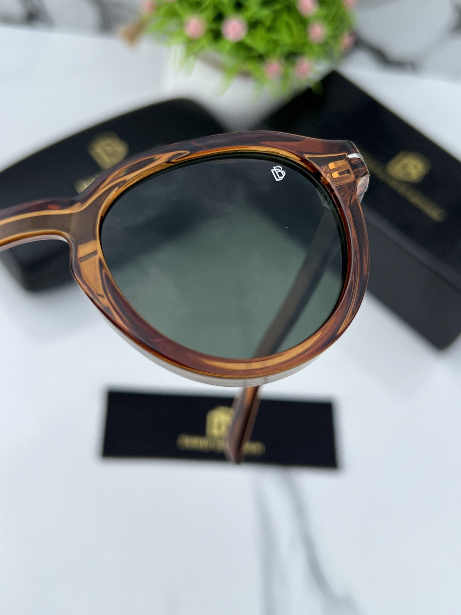 Branded Sunglasses round brown green (With Original kit)